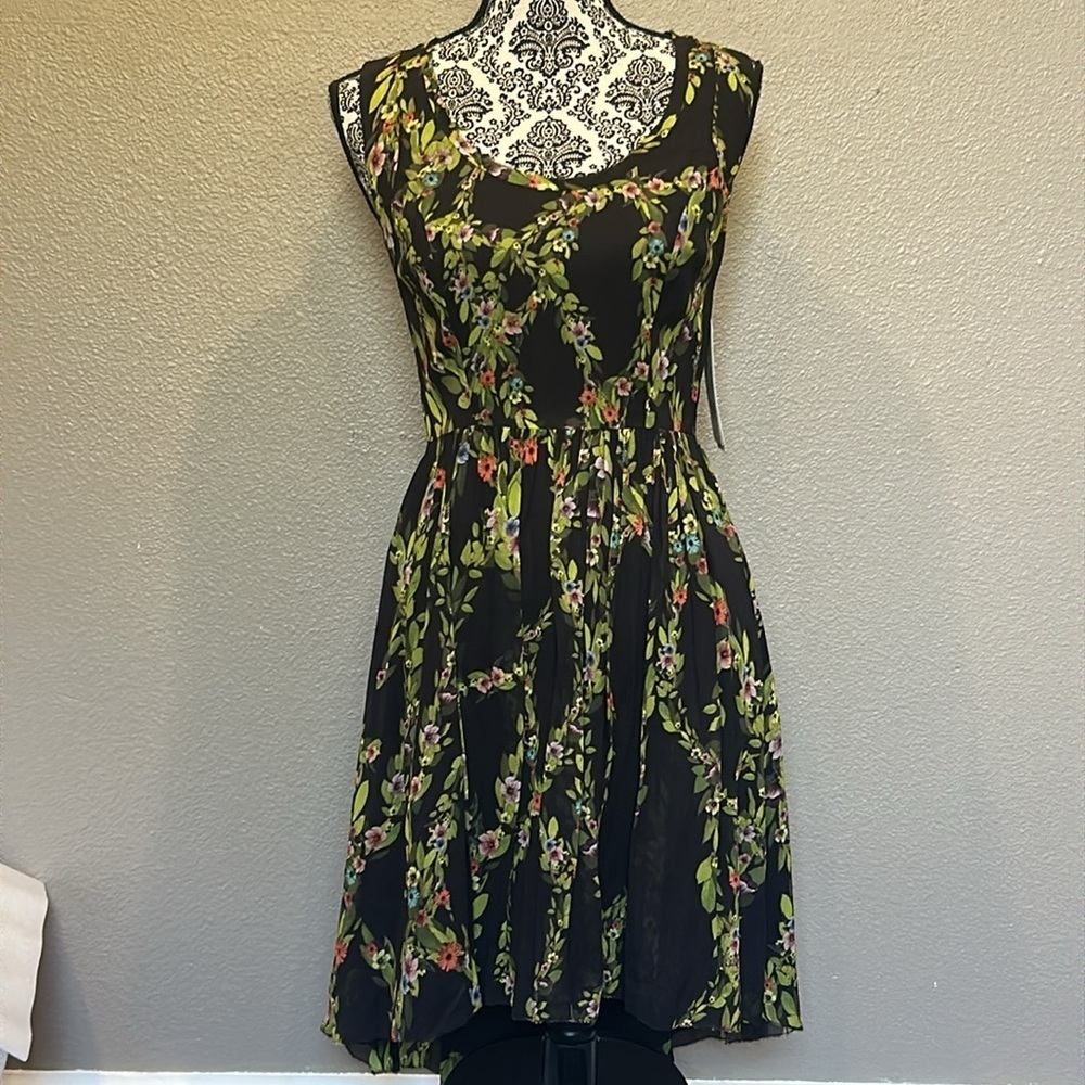 Nicole Miller Artelier Women's Floral Sleeveless Black Chiffon Chiffon Dress 4